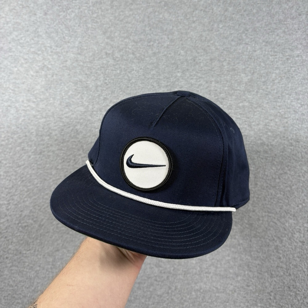 Nike Golf Snapback Hat Navy Blue Patch Swoosh Rope Flat Brim Green Underbrim OS